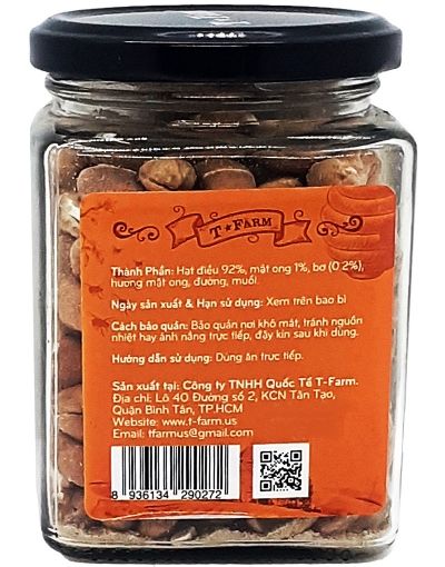 HẠT ĐIỀU RANG VỊ BƠ MẬT ONG T-FARM KEO THỦY TINH 200GR